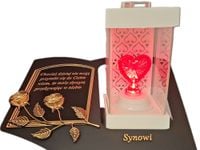 SYN SYNOWI ZNICZ LAMPION NA GRÓB LA 250 SERCE CZERWONE SKOS SENTENCJA