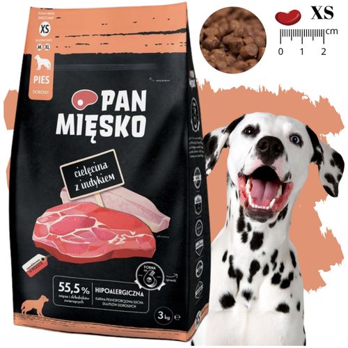 sucha karma dla psa cielęcina z indykiem pan mięsko hipoalergiczna xs 3 kg na Arena.pl