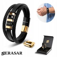 SERASAR , Męska Skórzana Bransoletka [Chwała] Złoto/Czarne
