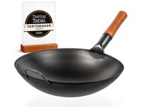 YOSUKATA Wok Czarny 36 cm Stal Węglowa Patelnia Na Gaz Okrągłe Dno BBQ