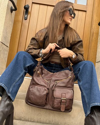 Torebka skórzana na ramię pockets old pelle lavata - MARCO MAZZINI brąz na Arena.pl