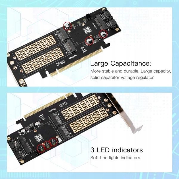 Adapter 3x dysk M.2: SATA + NVMe + mSATA PCI-e x16 zdjęcie 4