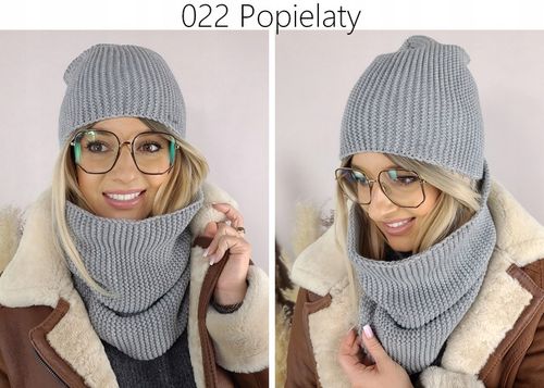 CIEPŁY KOMPLET CZAPKA + KOMIN damski POLSKI zimowy szal CIEMNA na Arena.pl