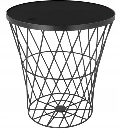 STOLIK KAWOWY METALOWY KOSZ DRUCIANY Z POKRYWĄ OKRĄGŁY CZARNY OZDOBNY na Arena.pl