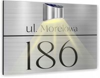 Tabliczka adresowa dibond srebrny numer posesji 40x30 lampka LED solarna