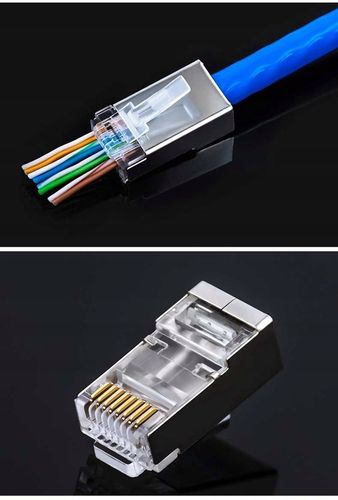 100x KOŃCÓWKI WTYK WTYKI RJ45 8P8C FTP KAT5e PRZELOTOWE EUROKOMP EKRANOWANE na Arena.pl