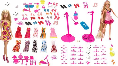 AKCESORIA DLA LALEK SUKIENKI BUTY TOREBKI WIESZAKI GARDEROBA 85 ELEMENTÓW na Arena.pl