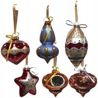 Duże szklane bombki choinkowe RETRO PRL zawieszki kształtki 14 cm 6 szt.