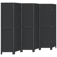 Parawan pokojowy, 6-panelowy, czarny, lite drewno paulowni