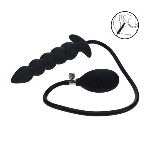 beaded inflatable silicone anal plug - black na Arena.pl