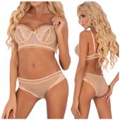 SEKSOWNY KOMPLET CIELISTY TIULOWY Z KORONKĄ S/M