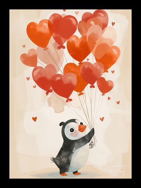 Plakat 13x18cm Pingwinek z Balonami zdjęcie 2