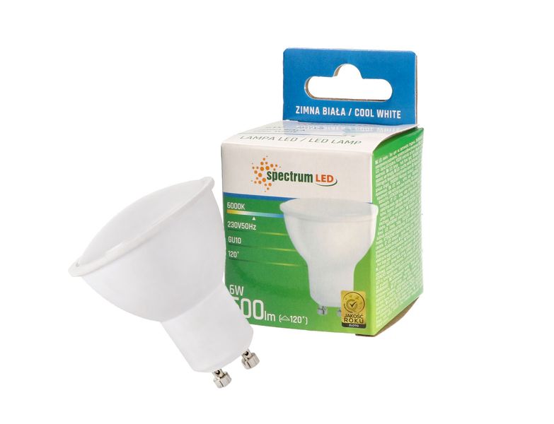 Żarówka LED GU10 6W 230V zimna CW SPECTRUM zdjęcie 1