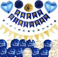 Zestaw Balonów Dekoracje na Urodziny Niebieskie Złote Konfetti Girlanda