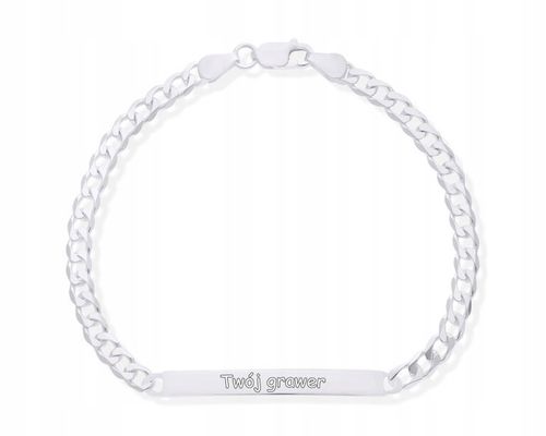 Bransoletka Srebrna Męska z Blaszką + Grawer pr. 925 dł. 19 cm na Arena.pl