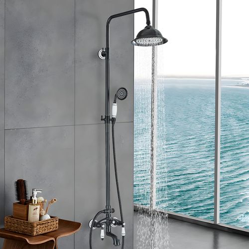 System prysznicowy Sugu czarny z ruchomym ramieniem i wężem 150 cm na Arena.pl