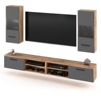 Meblościanka Wisząca Pojemna Szafka Rtv Do Salonu 240cm Dąb Wotan Szary