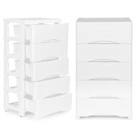 Regał Z 5 Wysuwanymi Szufladami Nogi Z Kółkami - Biały