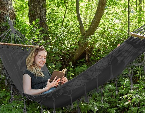 Hamak boho 200x100 - ciemno szary na Arena.pl