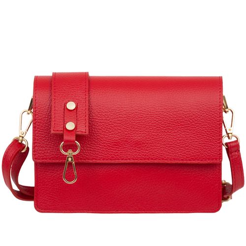 VERA PELLE torebka skórzana listonoszka z klapą i paskiem V606 czerwona na Arena.pl