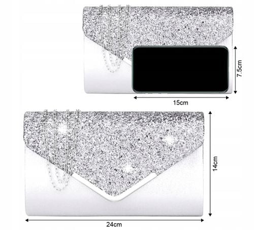 Srebrna Torebka Kopertówka Błyszcząca Wizytowa na Arena.pl
