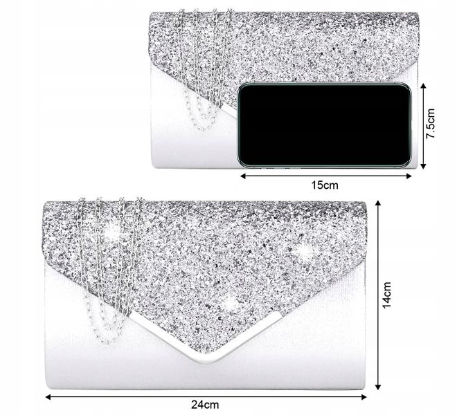 Srebrna Torebka Kopertówka Błyszcząca Wizytowa zdjęcie 8