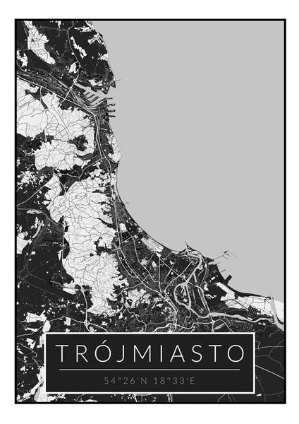 Trójmiasto czarna mapa - plakat 70x100 cm zdjęcie 1