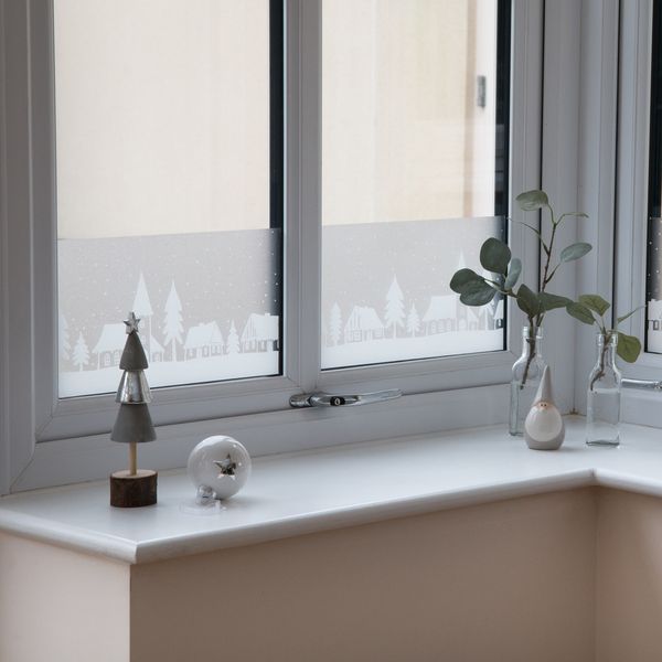 Folia Okienna Statyczna Wzór Domki Ozdoba Na Boże Narodzenie Border Na Okno zdjęcie 11