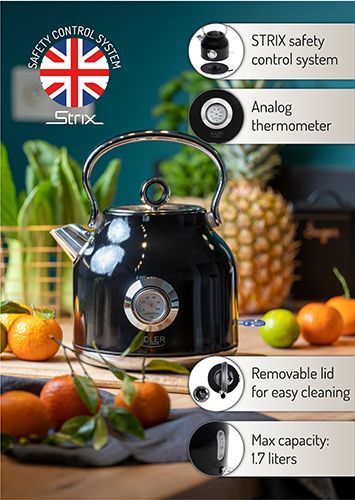 AD 1346 black Czajnik metalowy z termometrem 1,7L STRIX na Arena.pl