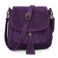 VERA PELLE torebka damska zamszowa listonoszka z klapą V449 c.fioletowa