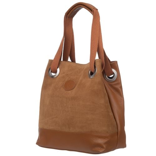 VERA PELLE torebka zamszowa shopper z parcianymi rączkami V707 camel na Arena.pl