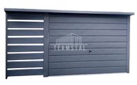 GARAŻ BLASZANY 3m x 5m + wiata 1m. spad tył - Brama uchylna  - rynny - antracyt grafit TS485 3x5