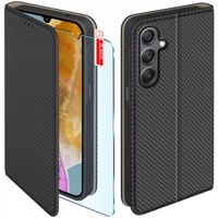 Etui z klapką do Samsung Galaxy M15 5G Zamykane Czarne Futerał +Szkło 9H