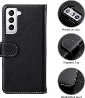 Etui z klapką Samsung S21 5g Czarny czarna nić 2 kieszenie na karty