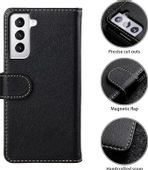 Etui z klapką Samsung S21 5g Czarny czarna nić 2 kieszenie na karty