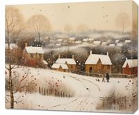 Obraz 70x60cm Wioska Otulona Śniegiem