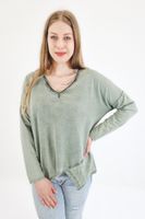 Oliwkowa Dekatyzowana Bluzka Damska z Długim Rękawem UNI