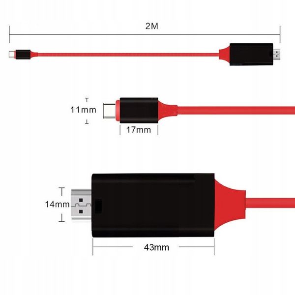 KABEL HDMI USB-C 3.1 TYP C KABEL ADAPTER MHL 2m 4K dla SMARTFONA zdjęcie 6