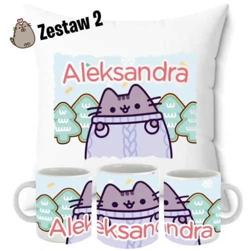 ZESTAW PODUSZKA + KUBEK + PUSHEN IMIĘ KOT PREZENT KOTKI URODZINY UNIKALNY na Arena.pl