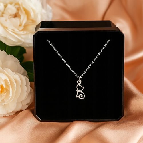 Naszyjnik srebrny damski z kotkiem KOT KOTEK 925 łańcuszek 45 cm na prezent na Arena.pl