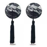 reusable black lace round tassel nipple pasties