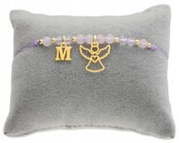 Złota bransoletka kamienie naturalne ANIOŁEK LITERKA komunia CHRZEST GRAWE