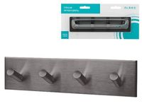 Wieszak samoprzylepny prostokątny 4 haczyki GUN METAL stal nierdzewna inox
