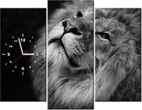 90CM 70 ZEGAR 3 ELEM SREBRNY LEW NIEBIESKIMI OCZYMA SCIENNY DRUK