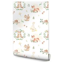 Tapeta Dekoracyjna Leśne ZWIERZĘTA Rośliny Kwiaty Styl Boho MISIE Liście