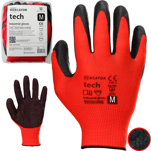 rękawice robocze mercator tech red+black latex - m - 12 par na Arena.pl