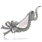 broszka srebrna z masą perłową i markazytami