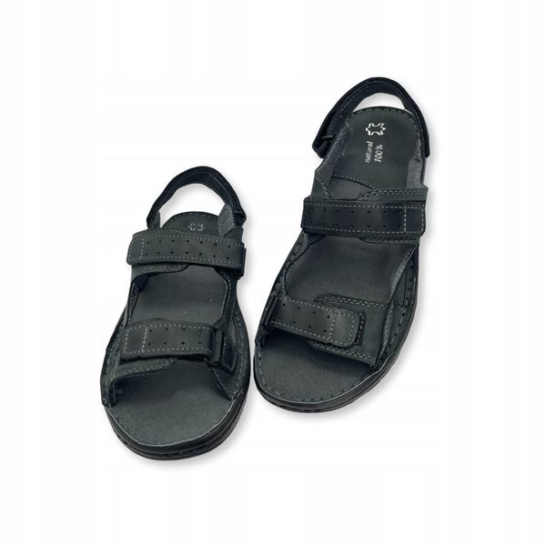 SANDAŁY MĘSKIE SKÓRZANE OBUWIE BUTY NA RZEPY SKÓRA BYDLĘCA + GRATIS ŁYŻKA zdjęcie 2