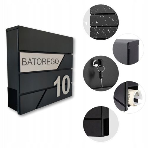 SKRZYNKA POCZTOWA NA LISTY Z ADRESEM NUMER DOMU WZORY DUŻA CZARNA RAL 9005 na Arena.pl