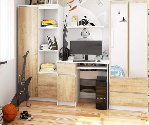 BIURKO KOMPUTEROWE 90 cm PIKSEL LEWE BIAŁE / SONOMA na Arena.pl